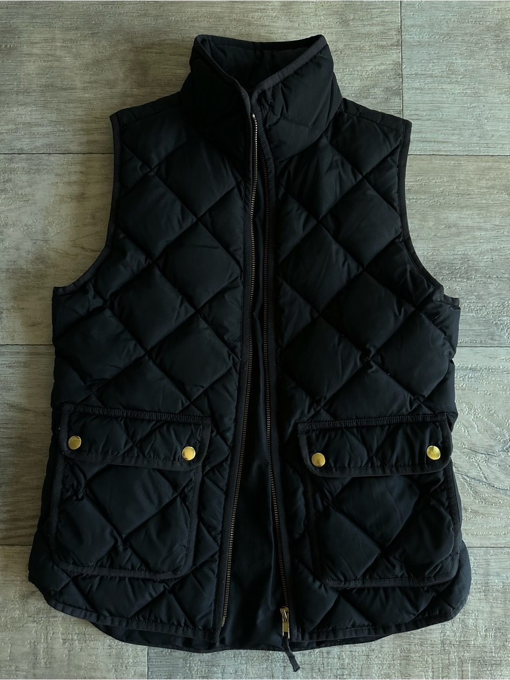J.Crew Black Quilted Puffer Vest Gold Hardware XS
